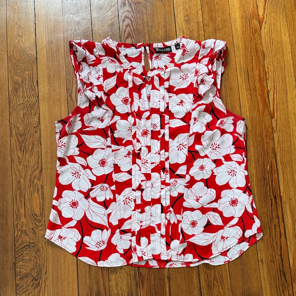 NY & Co Red and White Floral Blouse